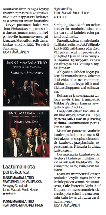 Pianisti Janne Maarala Karjalainen levyarviot Night And Day ja Swinging Standards