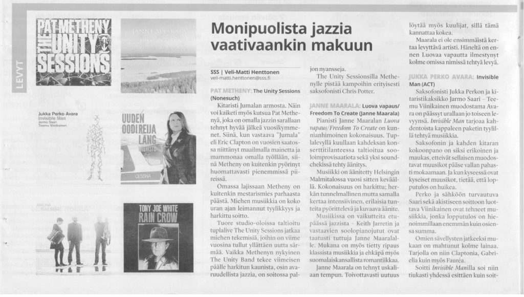 Pianisti Janne Maarala Luova Vapaus Arvio Salon Seudun Sanomat Veli-Matti Henttonen